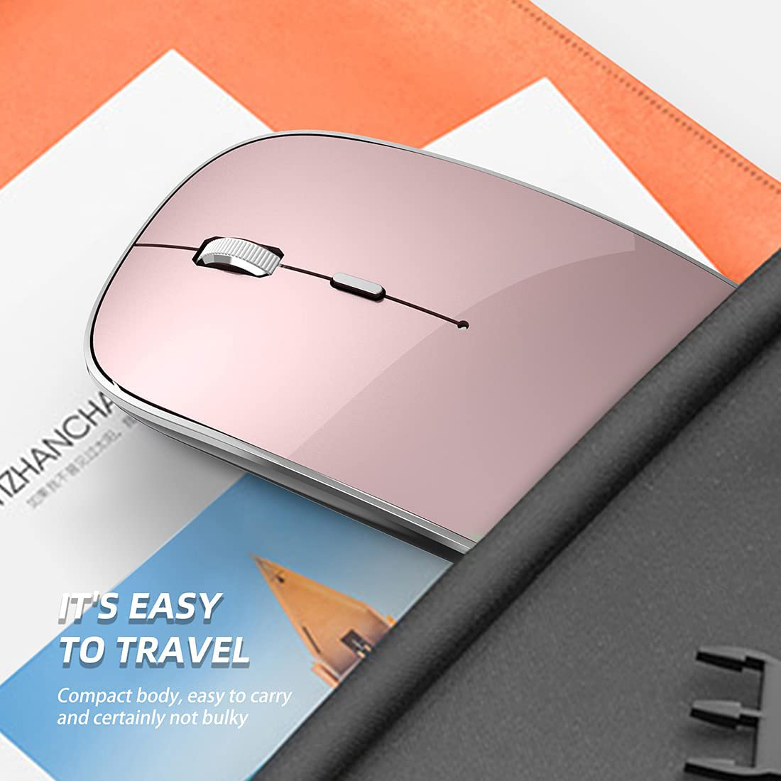 Halpilt Wireless Mouse Rechargeable, Portable, Silent Click USB-A Type-C Dual Mode 3 Adjustable DPI Business Office Leisure Home Small Mouse (Q23S Rose Gold)