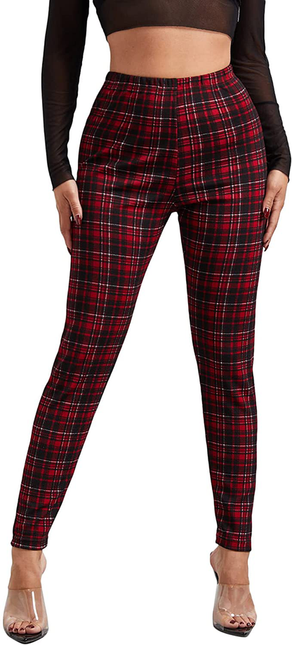 SOLY HUX Women's Pocket Side Elastic High Waist Elegant Trousers Skinny Pants