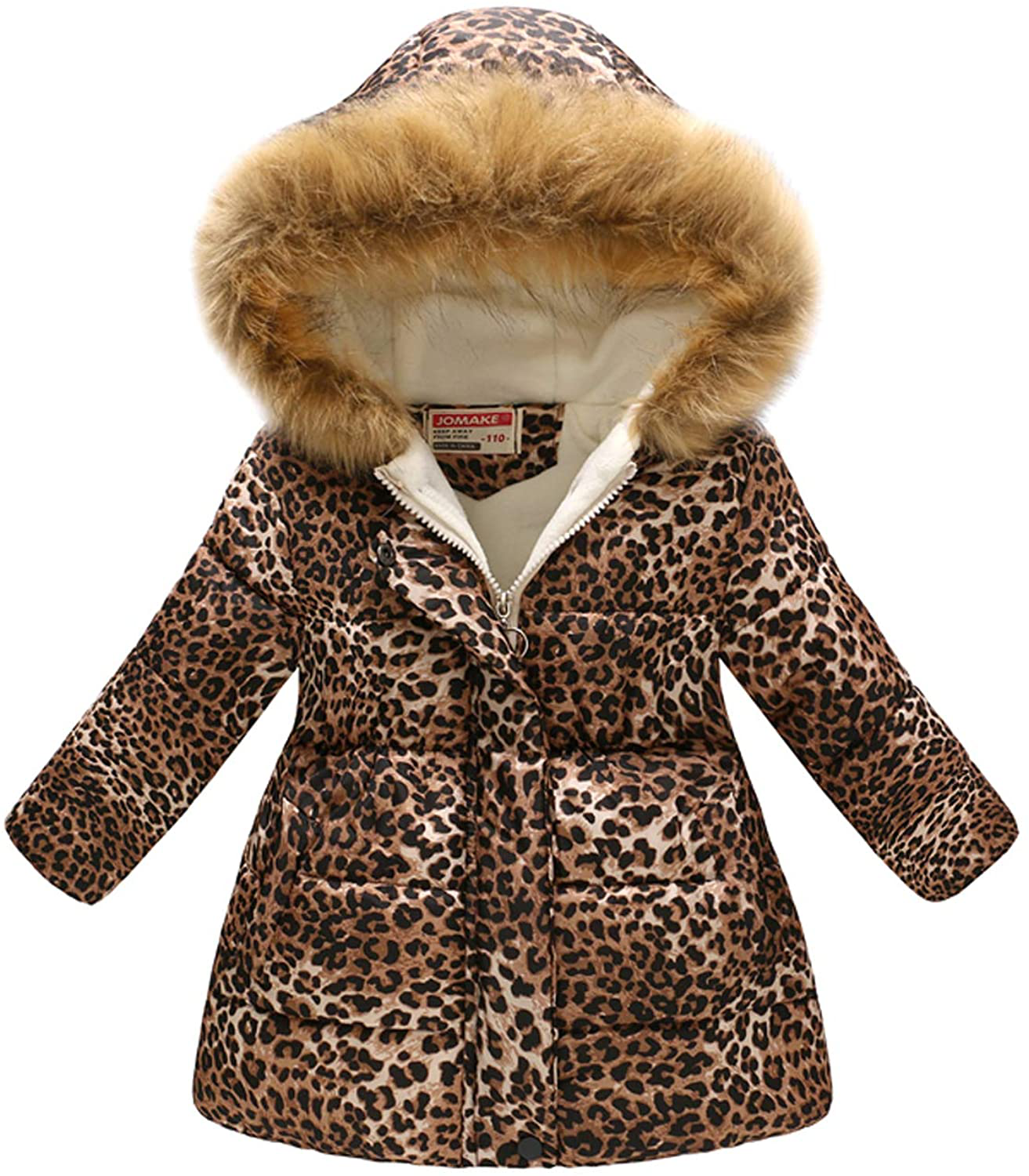 UWBACK Winter Coat for Girls Hooded Floral Print Kids Warm Cotton Parka