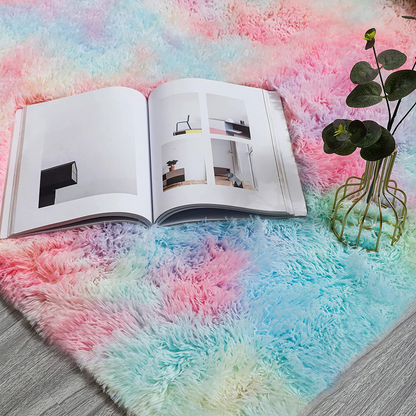 GKLUCKIN Shag Ultra Soft Area Rug, Fluffy 3'X5' Tie-Dyed Grey&Blue Plush Indoor Fuzzy Faux Fur Rugs Non-Skid Furry Carpet for Living Room Bedroom Nursery Kids Playroom Decor1