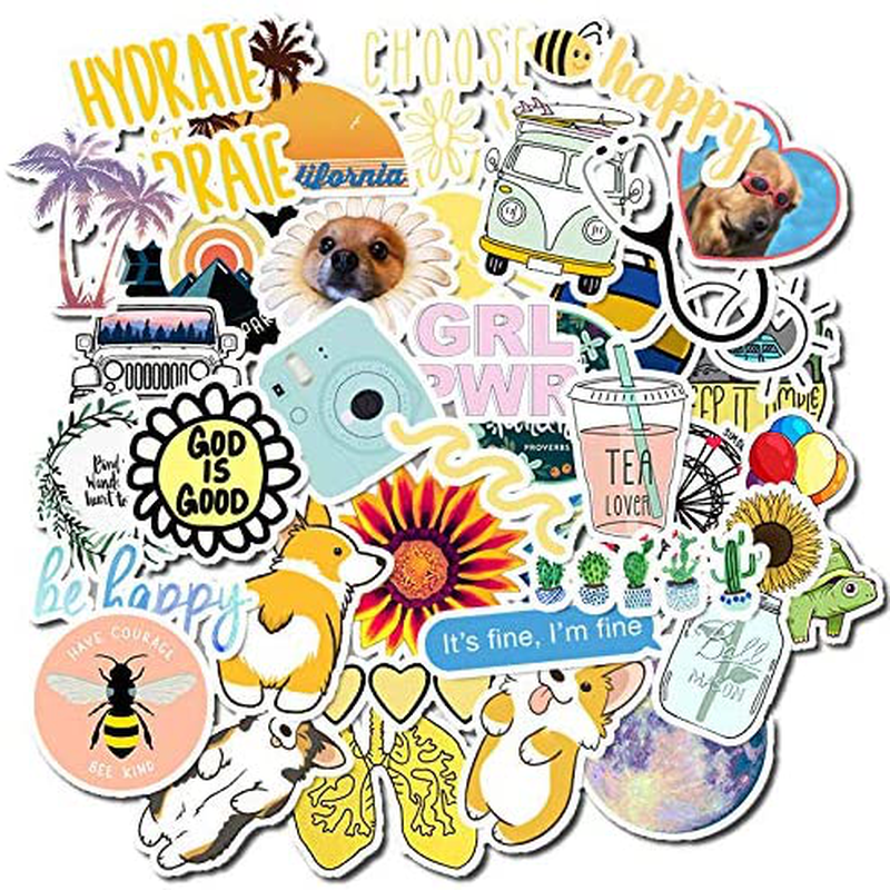 Vanson Stickers for Hydro Flask, 100 pcs Pack Cute Aesthetic Vinyl Stickers for Hydroflask Water Bottles Laptop Computer Skateboard, Waterproof Decal Stickers for Kids Women Adults, Teen Girl Gifts