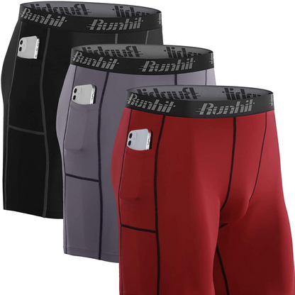 3 Pack Men's Spandex Compression Athletic Shorts With Side Pocket