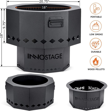 Patented Stainless Bonfire Fire Pit with Portable Carrying Storage Bag, Smoke-Free Firepit Bowl for Wood Pellet with Stand for Outdoor Campfire Flame or BBQ on Patio Garden Backyard - M