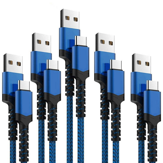 5 Pack (3/3/6/6/10FT) Nylon Braided USB C Fast Charging Cord - Compatible with Samsung Galaxy and more