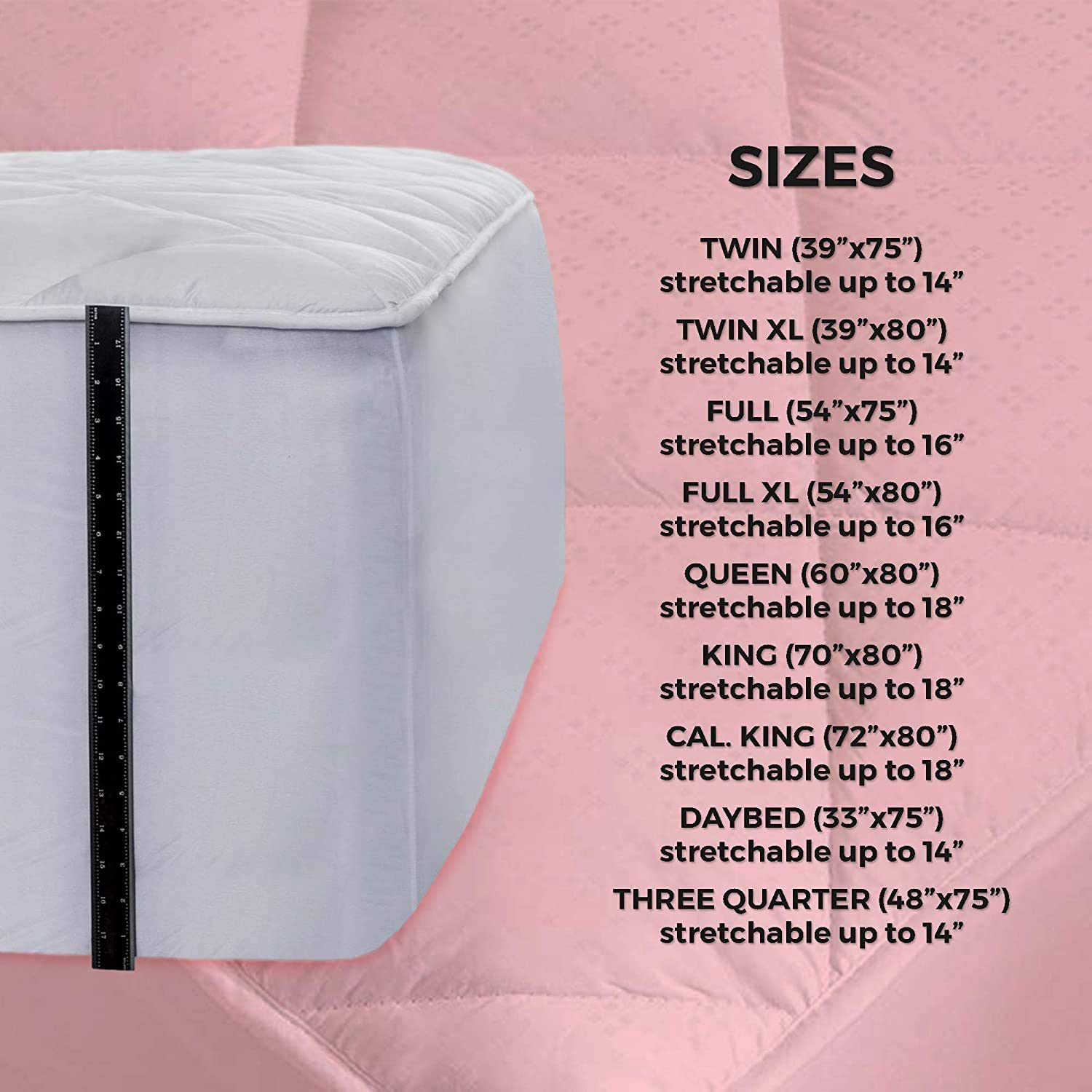 MAXI Queen Mattress Pad Topper Fitted | Down Alternative Mattress Cover, 100% Cotton Top, 300 TC Quilted | Highly Breathable, Full Coverage Bed Mattress Pad | Queen 60x80 Stretchable Up to 18"