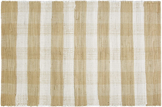 GLAMBURG Cotton Buffalo Check Plaid Rugs Washable, Handwoven Checkered Rug Welcome Door Mat 18x30 Rug for Kitchen Bathroom Outdoor Porch Laundry Living Room, Farmhouse Reversible Rag Rug Beige Natural