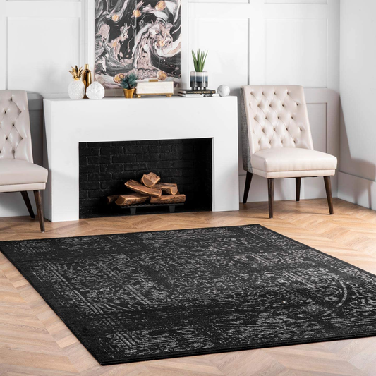 nuLOOM Arlena Vintage Area Rug, 5' Round, Black