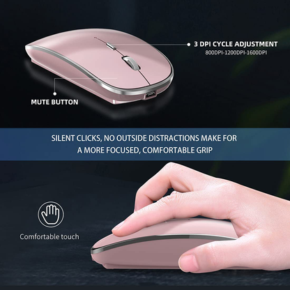 Halpilt Wireless Mouse Rechargeable, Portable, Silent Click USB-A Type-C Dual Mode 3 Adjustable DPI Business Office Leisure Home Small Mouse (Q23S Rose Gold)