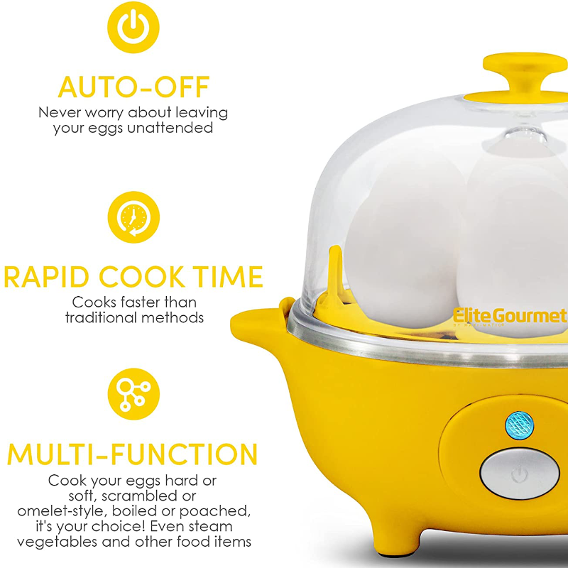 Elite Gourmet Easy Electric 7 Egg Capacity Cooker Poacher, Scrambled, Omelet Maker with Auto Shut-Off 