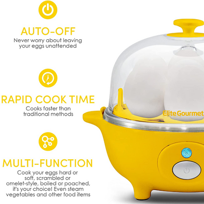 Elite Gourmet Easy Electric 7 Egg Capacity Cooker Poacher, Scrambled, Omelet Maker with Auto Shut-Off 