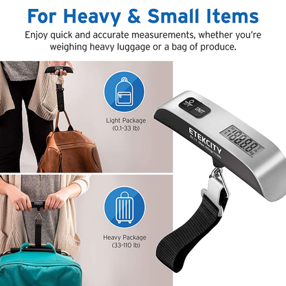 Etekcity Luggage Scale, Digital Portable Handheld Suitcase Weight for Travel with Rubber Paint, Temperature Sensor, 110 Pounds, Battery Included