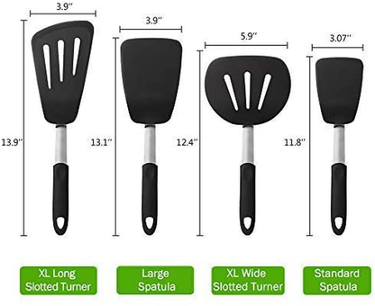 Silicone Spatulas for Nonstick Cookware, GEEKHOM 600F Heat Resistant Extra Large and Wide Flexible Spatulas Rubber Turners, Kitchen Cooking Utensils Set for Pancake, Eggs, Fish, Omelet(4 Pack, Black)