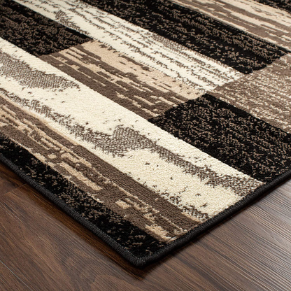 SUPERIOR Rockwood Modern Geometric Patchwork Polypropylene Indoor Area Rug or Runner with Jute Backing, 3' X 5', Slate