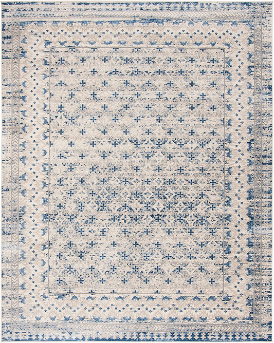 Safavieh Brentwood Collection BNT899G Traditional Oriental Distressed Non-Shedding Stain Resistant Living Room Bedroom Area Rug, 6'7" x 6'7" Square, Light Grey / Blue