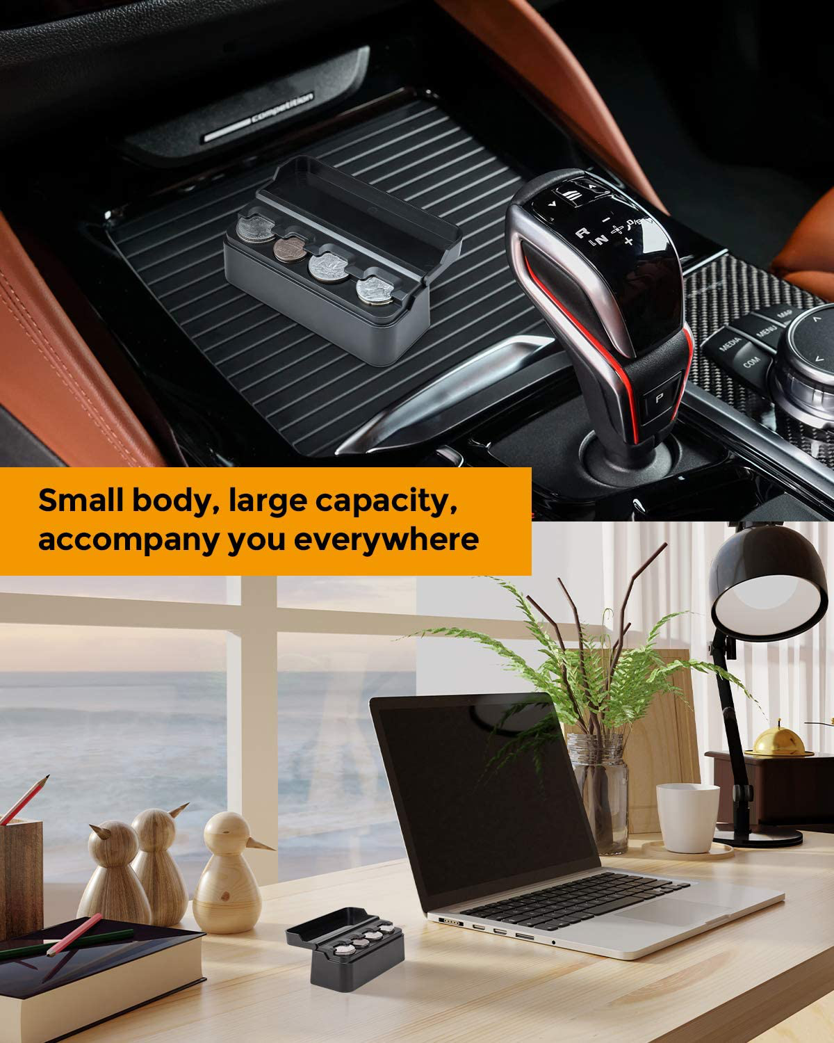 JoyTutus Coin Holder for Car Change Organizer Universal Storage Coin Money Dispenser Compatible with Most Car Trucks Accessories(2 Pack)