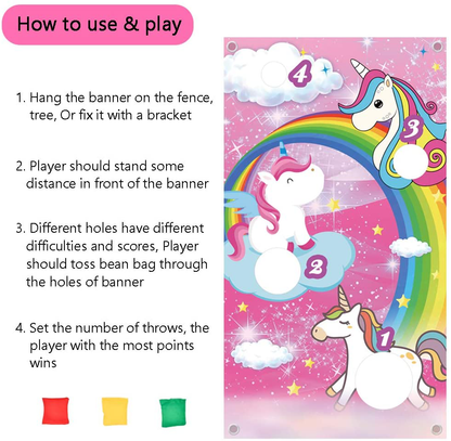 Ushinemi Bean Bag Toss Game for Kids, Unicorn Party Games for Kid Girls, Toss Game Banner with 3 Bean Bags, Indoor Outdoor Lawn Yard Games