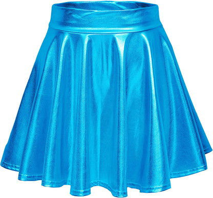 Urban CoCo Women's Shiny Flared Pleated Mini Skater Skirt