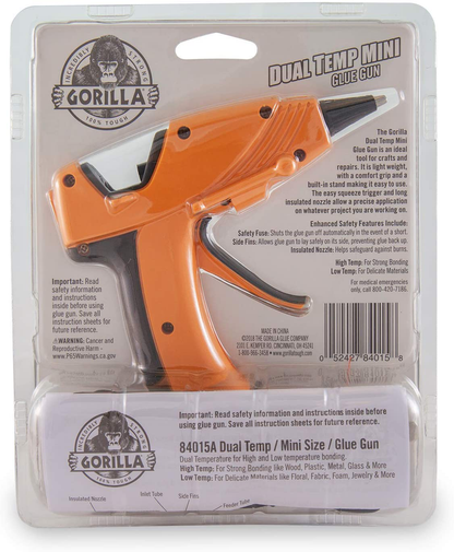 Gorilla Dual Temp Mini Hot Glue Gun Kit with 30 Hot Glue Sticks, (Pack of 1)