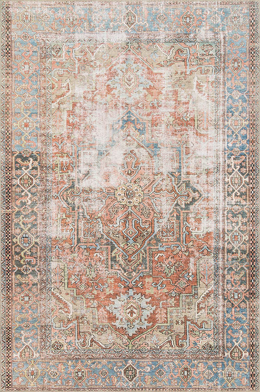Loloi II Loren Collection Vintage Printed Persian Area Rug 3'-6" x 5'-6" Aqua