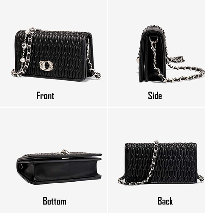 Women's Quilted Purses and Handbags Genuine Leather Quilted Chain Purse Shoulder Bag Small Crossbody Bag Purse