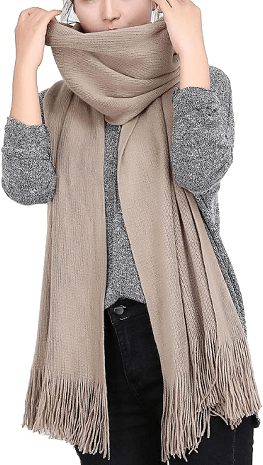 Wander Agio Women's Warm Long Scarves Winter Scarfs Pure Color Scarf Tassel