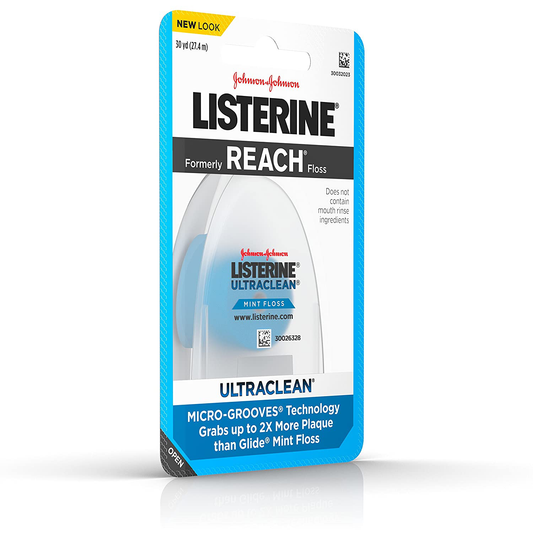 Listerine Ultraclean Waxed Dental Floss, Shred-Resistant, & Textured Floss for Oral Care, Mint-Flavored, 30 yds