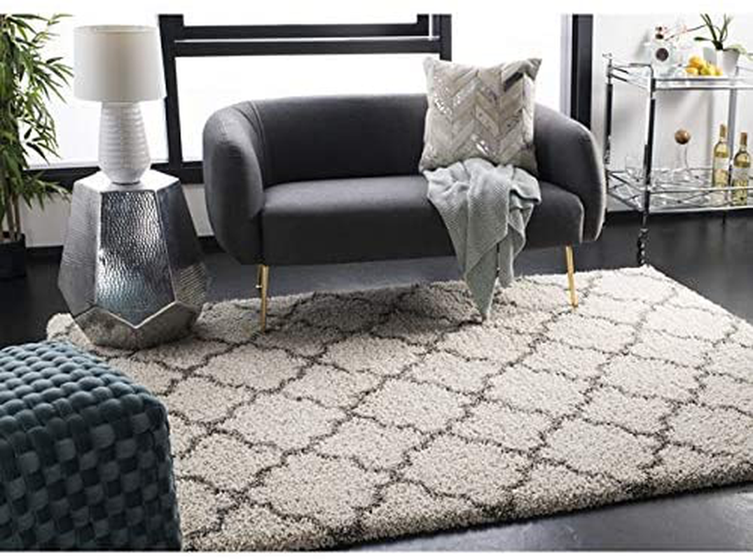 SAFAVIEH Hudson Shag Collection SGH282A Moroccan Trellis Non-Shedding Living Room Bedroom Dining Room Entryway Plush 2-inch Thick Runner, 2'3" x 8' , Ivory / Grey