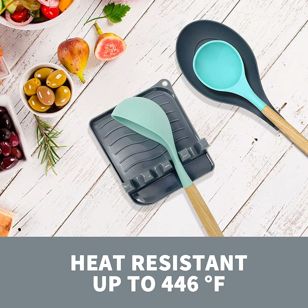 2 Pack Multiple Utensil Spoon Rest with Drip Pad Non-Slip Heat Resistant Kitchen and Grill Spoon Holder