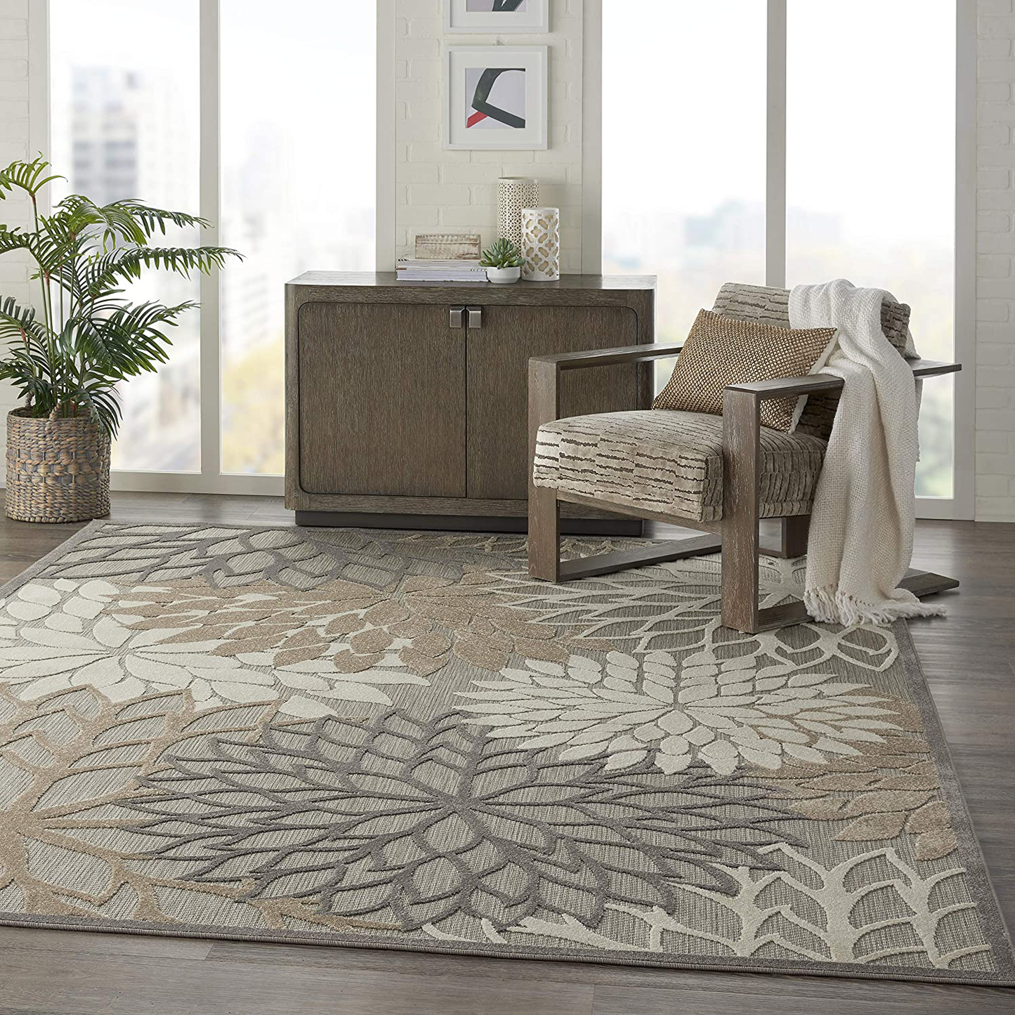Nourison Aloha Indoor/Outdoor Floral Blue/Multicolor 3'6" x 5'6" Area Rug (4' x 6'), 3'6"X5'6",