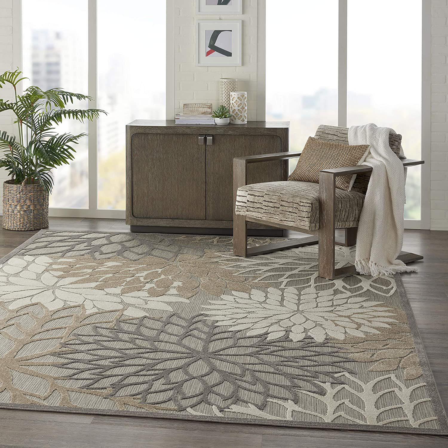 Nourison Aloha Indoor/Outdoor Floral Blue/Multicolor 3'6" x 5'6" Area Rug (4' x 6'), 3'6"X5'6",