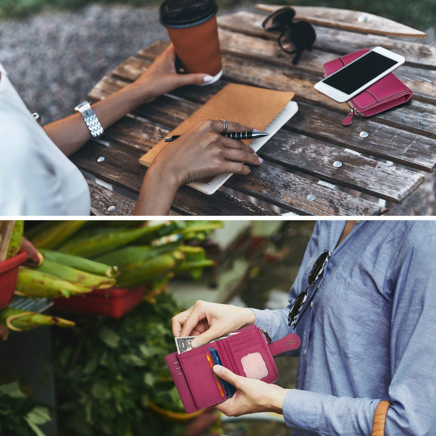 Women Premium Genuine Leather Wallet Credit Card Clutch Wallets,RFID Blocking Zipper Pocket Purse with ID Window