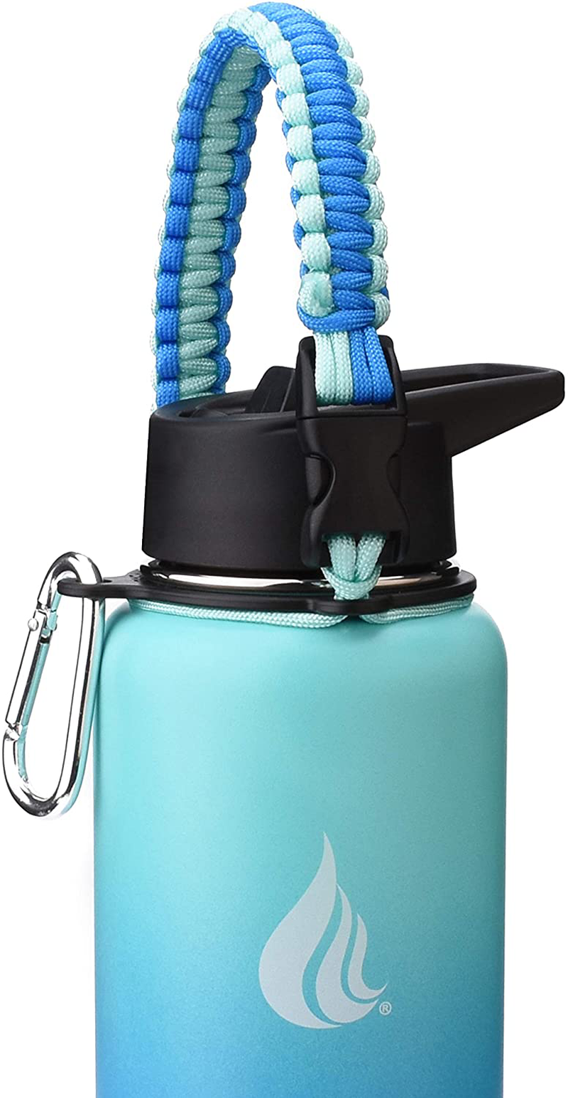  Wide Mouth Paracord Handle - Strap Carrier with Safety Ring and Carabiner - Compatible with 18, 24, 32, 40, and 64 oz Stainless Steel Water Bottles