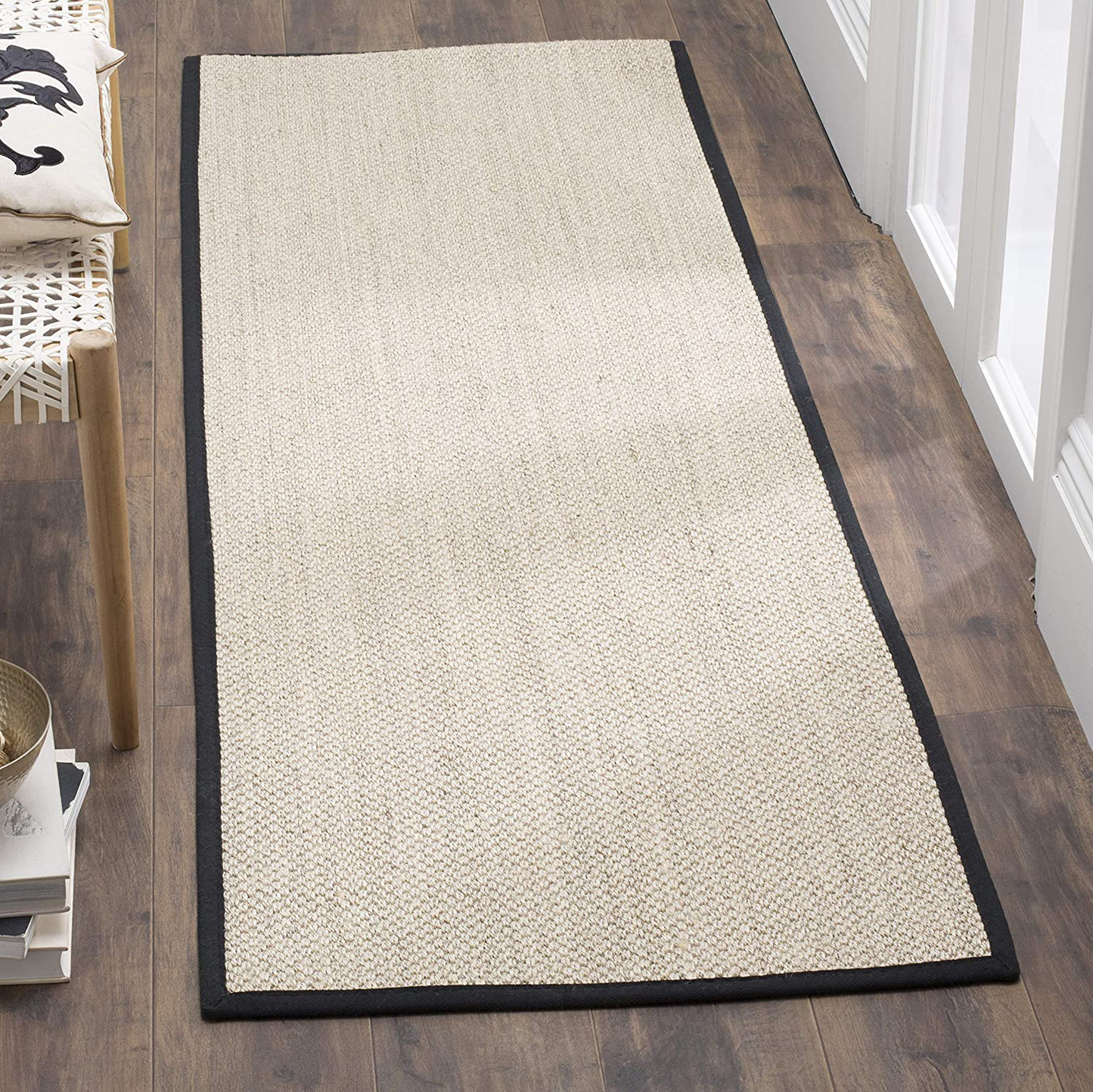 Safavieh Natural Fiber Collection NF143A Border Sisal Runner, 2'6" x 8' , Marble / Black
