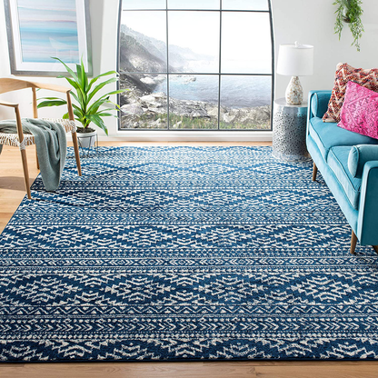 Safavieh Tulum Collection TUL272D Moroccan Boho Tribal Non-Shedding Stain Resistant Living Room Bedroom Runner, 2' x 19' , Ivory / Navy