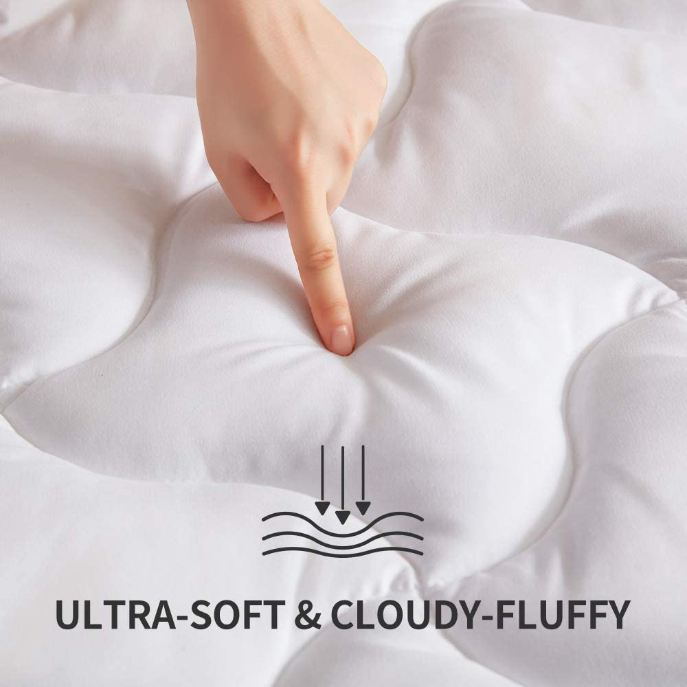 SLEEP ZONE Quilted Mattress Pad Cover Queen Cooling Fluffy Soft Topper Upto 21 inch Pocket, White, Queen