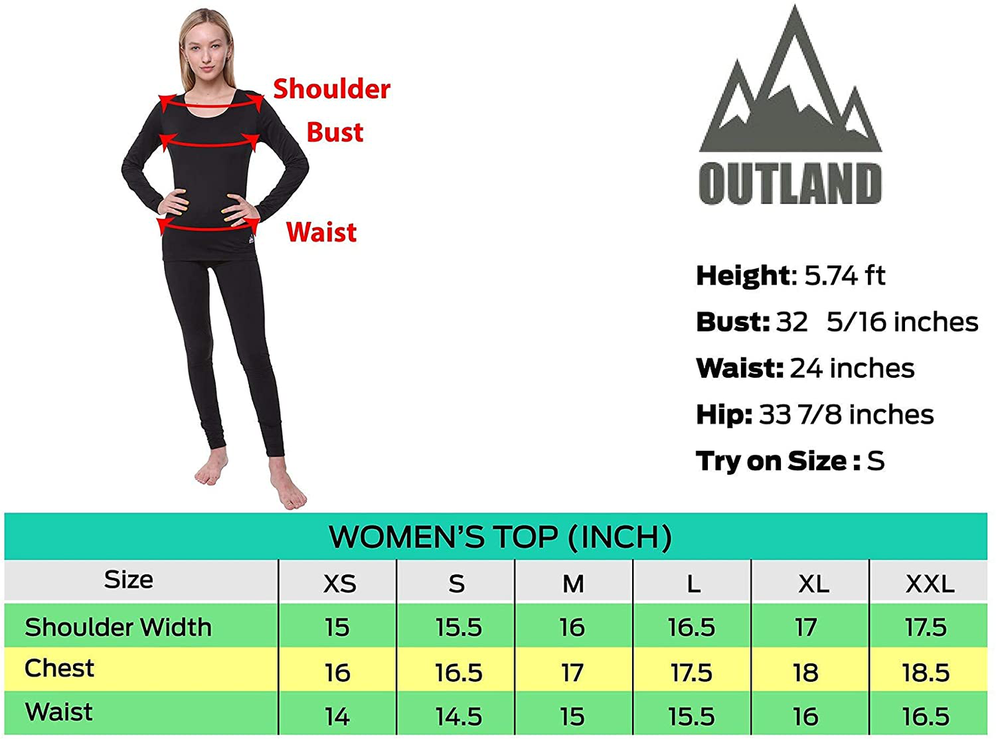 Women Thermal Underwear Top by Outland; Base Layer; Soft Lightweight Warm Fleece