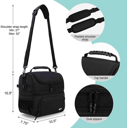 MIER Dual Compartment Lunch Bag Tote with Shoulder Strap for Men and Women Insulated Leakproof Cooler Bag, Grey