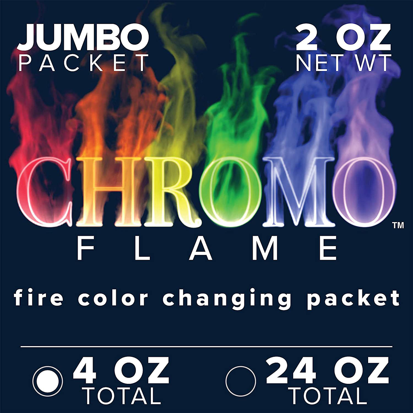 CHROMO FLAME Fire Color Changing Packets for Fire Pit, Campfire, Bonfire, Outdoor Fireplace | Magic, Colorful, Rainbow, Mystic Flames | 4 oz Total, 2-2 oz Jumbo Packets