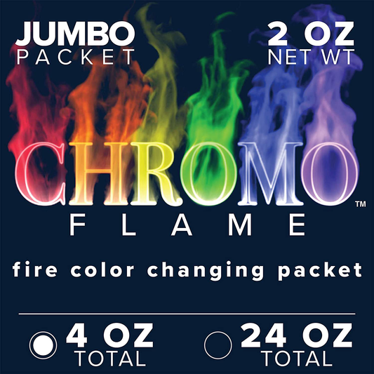 CHROMO FLAME Fire Color Changing Packets for Fire Pit, Campfire, Bonfire, Outdoor Fireplace | Magic, Colorful, Rainbow, Mystic Flames | 4 oz Total, 2-2 oz Jumbo Packets