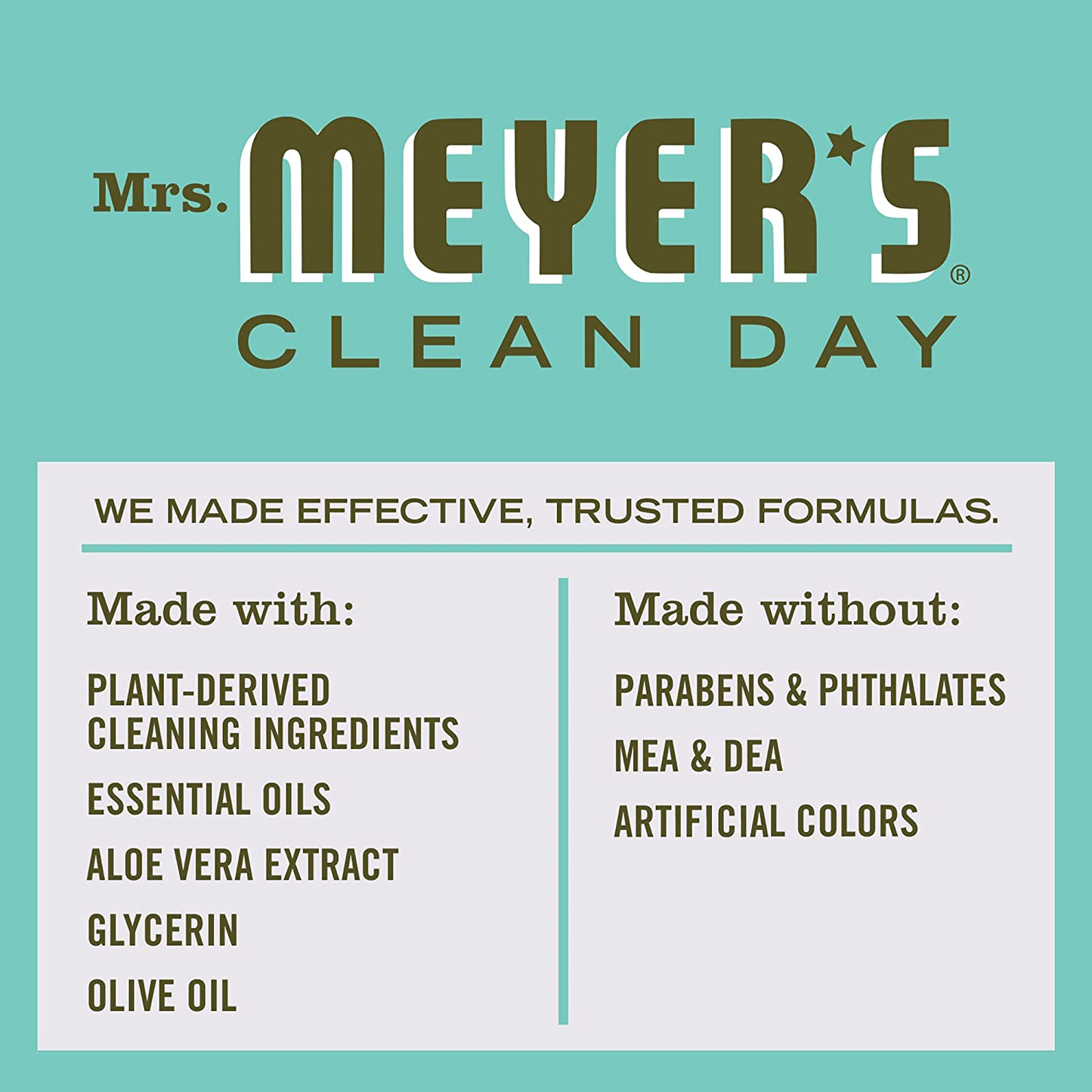 Mrs. Meyer's Clean Day Liquid Hand Soap, Cruelty Free and Biodegradable Hand Wash Formula Made with Essential Oils, Basil Scent, 12.5 oz - Pack of 3