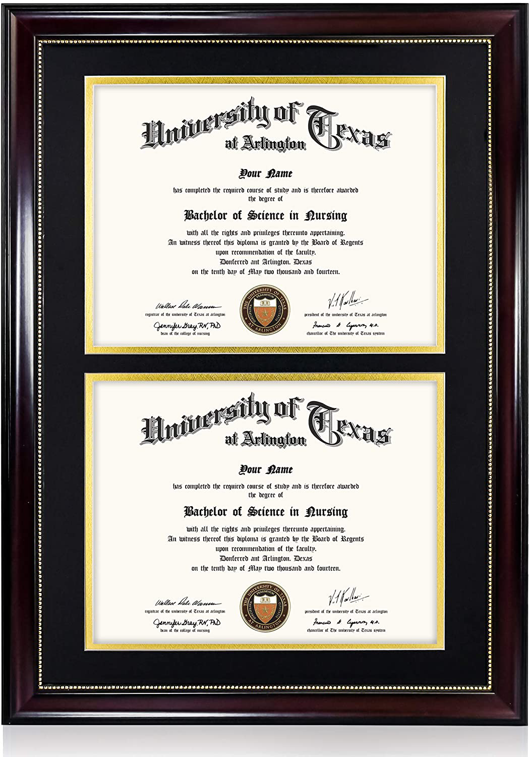 GraduationMall 8.5x11 Certificate Diploma Frame,Solid Wood & UV Protection Acrylic,Cherry Finish with Gold Trim