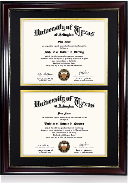 GraduationMall 8.5x11 Certificate Diploma Frame,Solid Wood & UV Protection Acrylic,Cherry Finish with Gold Trim
