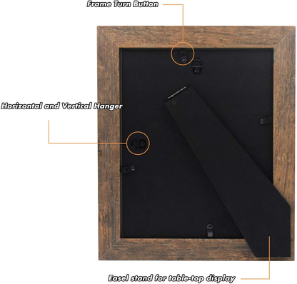 Frametory, Set of 2-8x10 Photo Frame - Brown Grain Color, Wide Moulding Design - Wall Hanger, Back Turn Buttons, Easel Stand - Wall Display or Tabletop Display