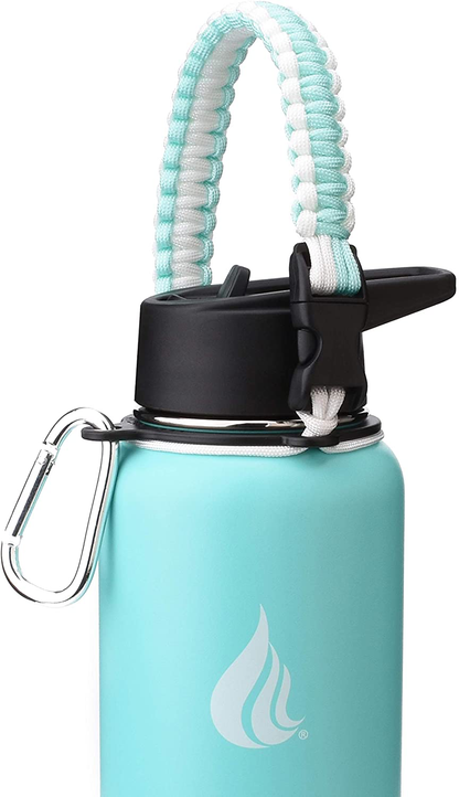  Wide Mouth Paracord Handle - Strap Carrier with Safety Ring and Carabiner - Compatible with 18, 24, 32, 40, and 64 oz Stainless Steel Water Bottles