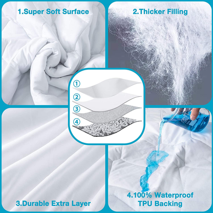 Full Size Quilted Fitted Waterproof Mattress Pad, Soft Mattress Protector for Full Size Bed, 6-16 inches Deep Pocket Fitted Mattress Cover, White