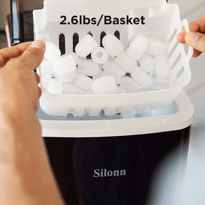 Self-Cleaning Countertop Ice Machine with Ice Scoop and Basket 