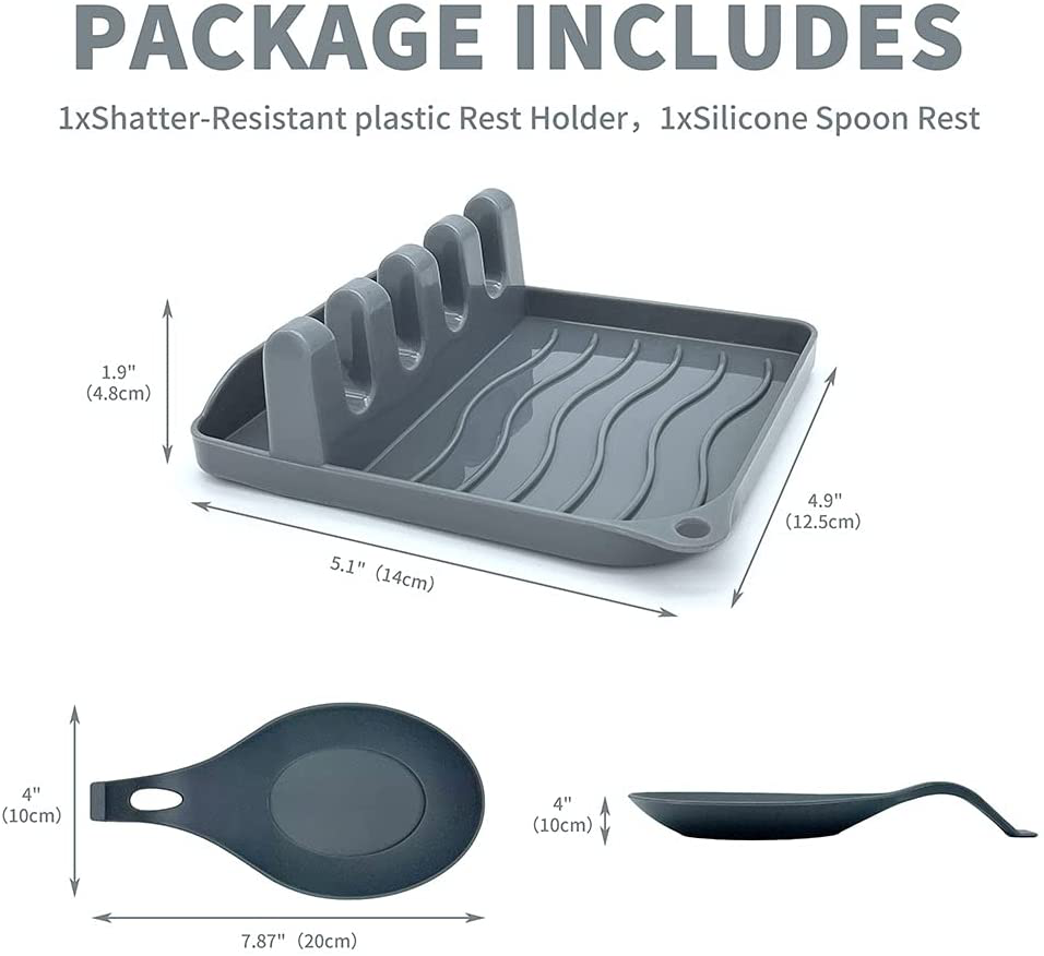 2 Pack Multiple Utensil Spoon Rest with Drip Pad Non-Slip Heat Resistant Kitchen and Grill Spoon Holder