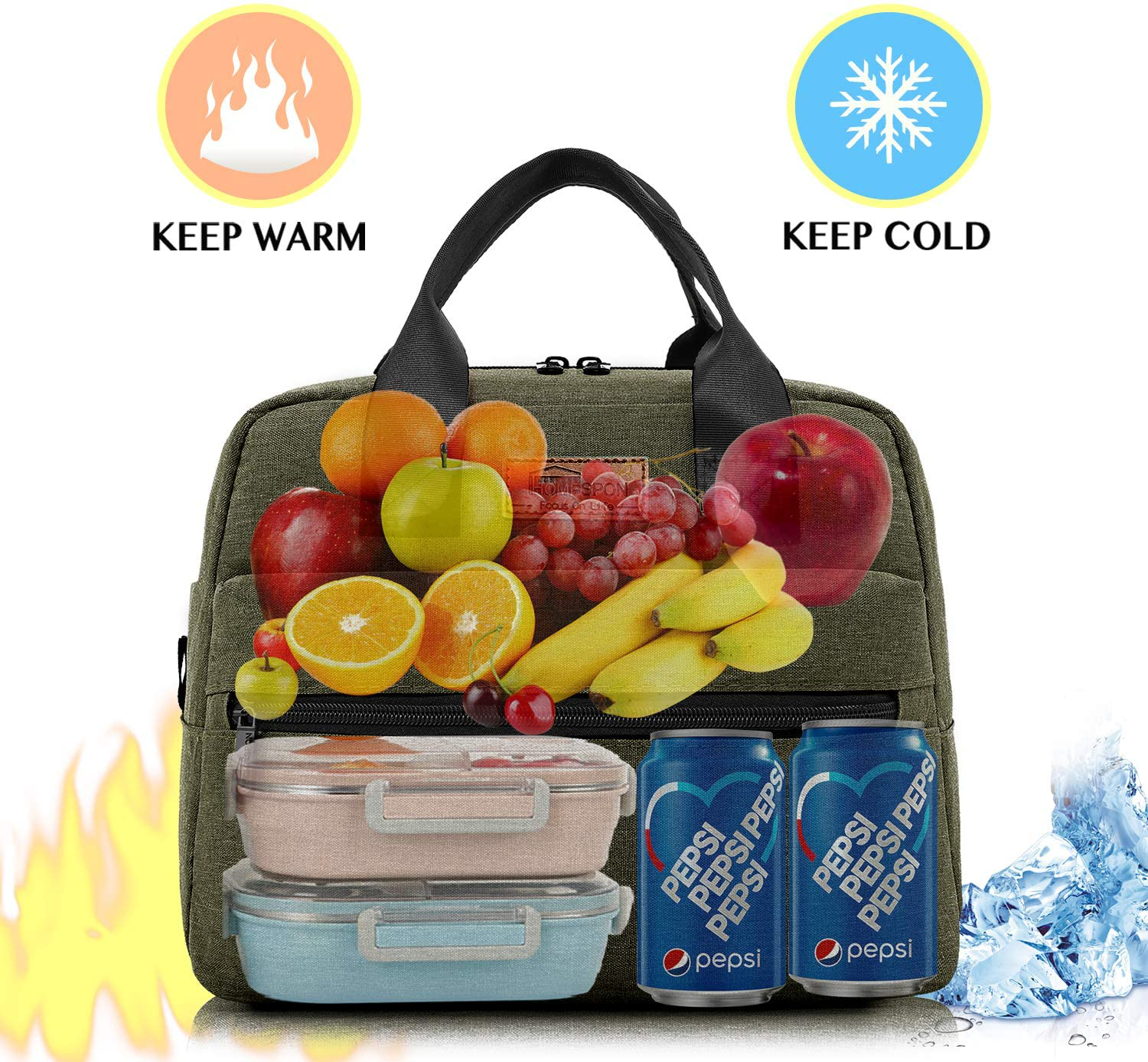 HOMESPON Insulated Lunch Bag Lunch Box Cooler Tote Box Cooler Bag Lunch Container for Women/Men/Work/Picnic (large green)