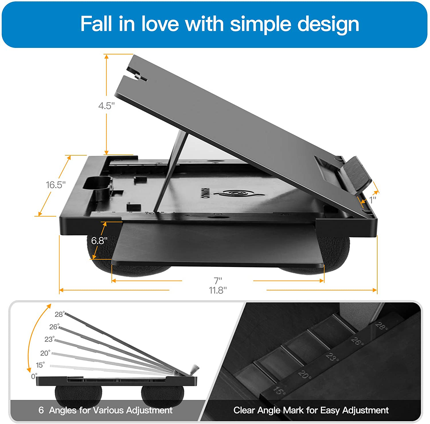Adjustable Lap Desk - with 6 Adjustable Angles, Detachable Mouse Pad, & Dual Cushions Laptop Stand for Car Laptop Desk, Work Table, Lap Writing Board & Drawing Desk on Sofa or Bed by HUANUO