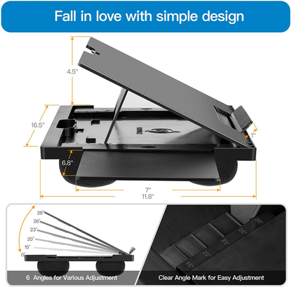 Adjustable Lap Desk - with 6 Adjustable Angles, Detachable Mouse Pad, & Dual Cushions Laptop Stand for Car Laptop Desk, Work Table, Lap Writing Board & Drawing Desk on Sofa or Bed by HUANUO
